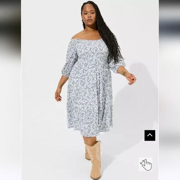 Torrid Midi Washable Gauze Off The Shoulder Dress Size 3 - Picture 1 of 11